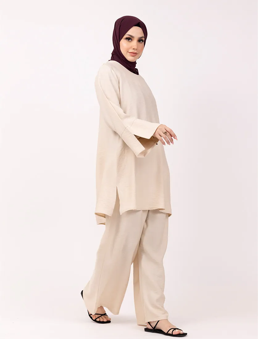 Beige Matte Weave Co Ord Set